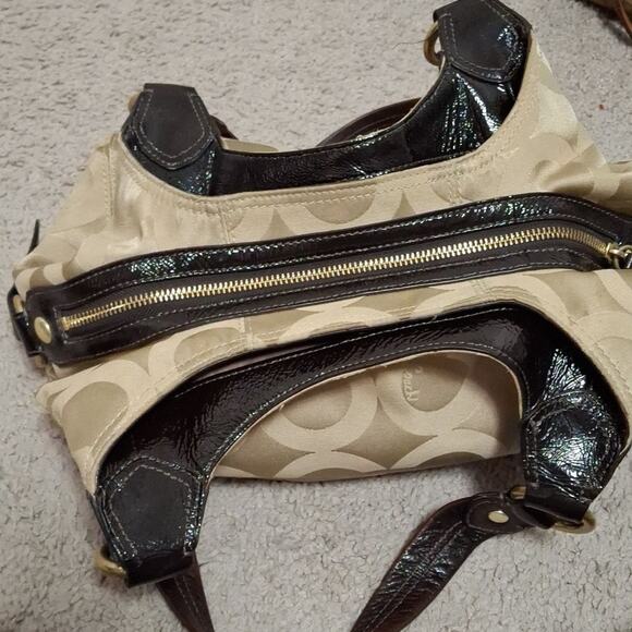 Coach 14305 Madison Signature Op Art Brown Sateen Maggie Carryall Shoulder Bag - Picture 9 of 12